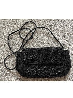 Inge Christopher Black Beaded Handbag Evening Wedding Formal Crossbody Vintage